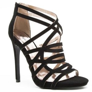 Shoes - Glee Black Faux Suede Strappy Stiletto Sandals Shoes - Glee Black Faux Suede Strappy Stiletto Sandals